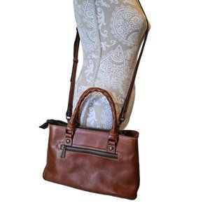 Patricia Nash- Patricia Nash Tan Angela Heritage Leather Satchel Crossbody M